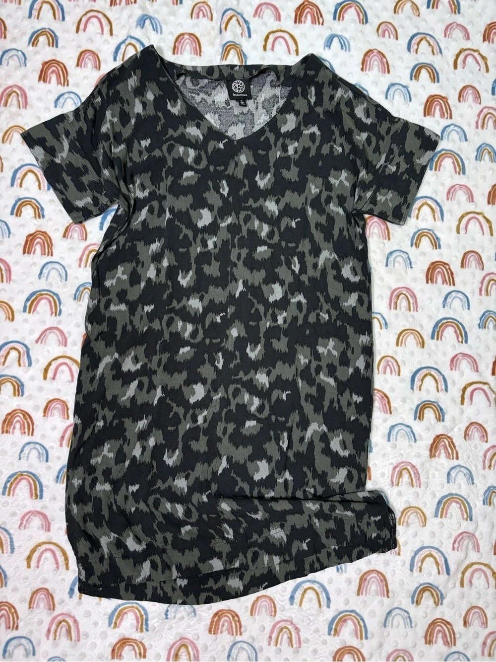 Bobeau Animal Print Mini Dress in Black & Gray Size Small
